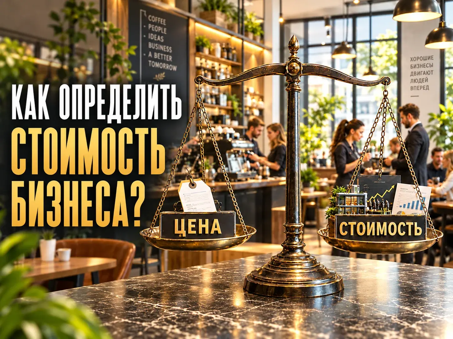 Весы с ценой и стоимостью бизнеса